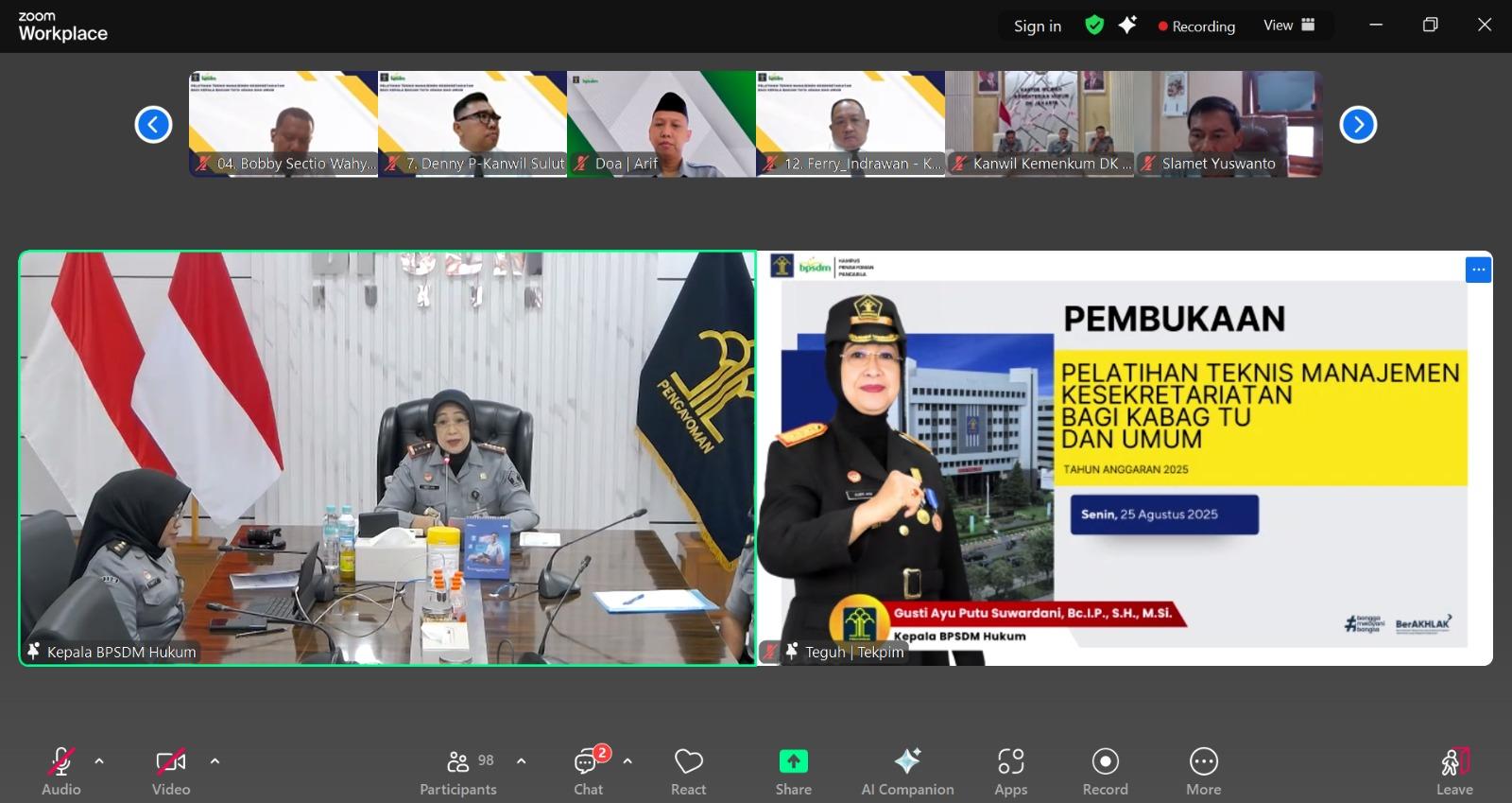 2025 08 25 Pembukaan Pelatihan Teknis Manajemen Kesekretariatan bagi KabagTU3